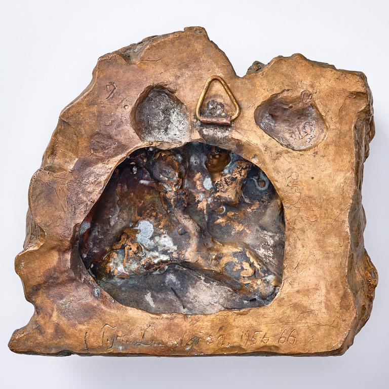 Tyra Lundgren, a bronze relief of a man and a woman, signed and dated 1966.