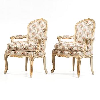 A pair of Swedish Rococo 18th century armchairs.