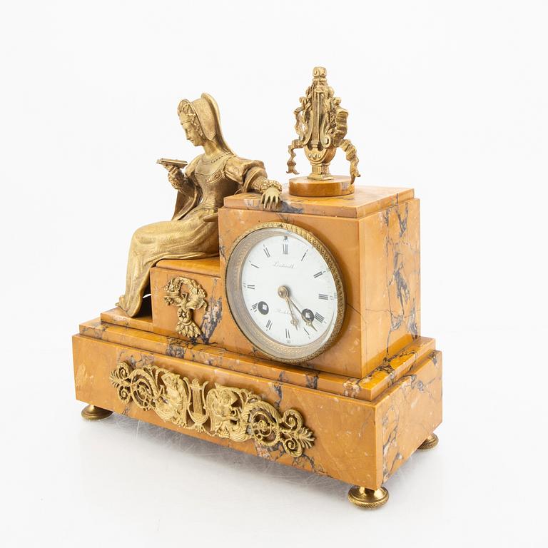 A Swedish mid 19th century table clock signed Linderoth Stockholm.