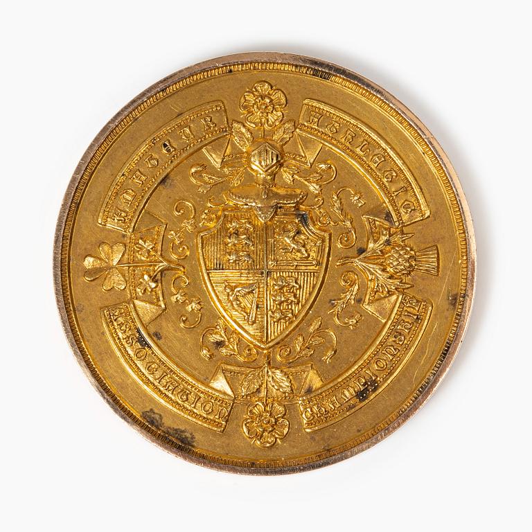 Medalj, 15K guld, England, 1922.