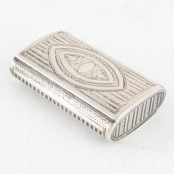 A Silver Snuff Box, indistinct hallmarks, 19th Century.