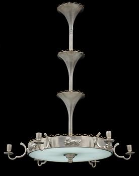 An Anna Petrus/ Svenskt Tenn pewter and brass chandelier 1920-30's, model 103.