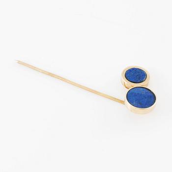 Tie pin, 14K gold with lapis lazuli, Denmark.