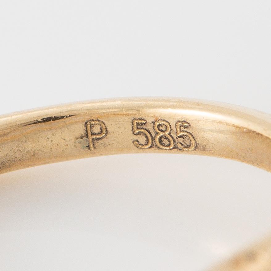 Earrings, a pair, 14K gold with corundum and small brilliant-cut diamonds.