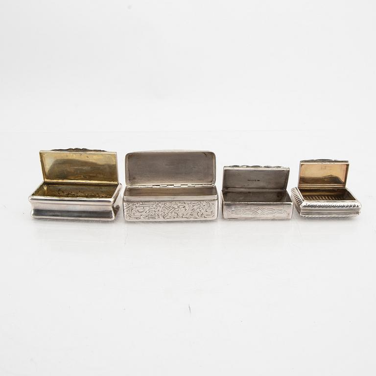 A set of four 19th century silver boxes.