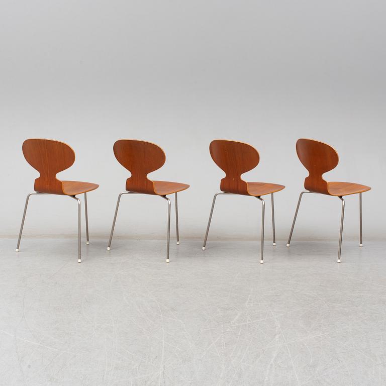 ARNE JACOBSEN, four teak 'Myran' chairs. Fritz Hansen Denmark.