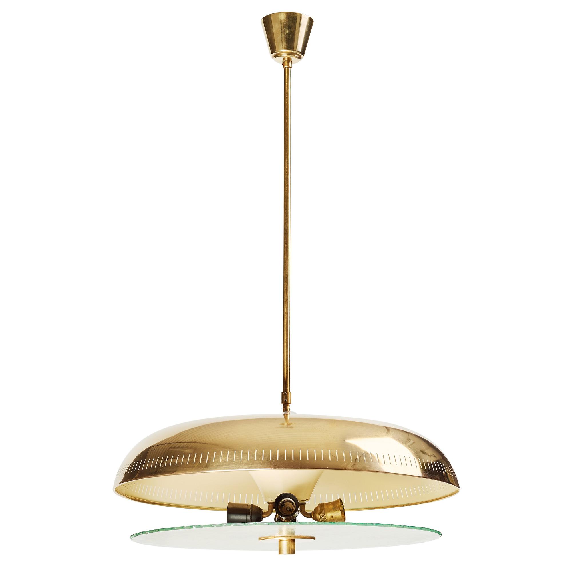 Harald Notini, A Harald Elof Notini Swedish Modern brass ceiling lamp, Böhlmarks Lampvarufabrik, probably 1940's.