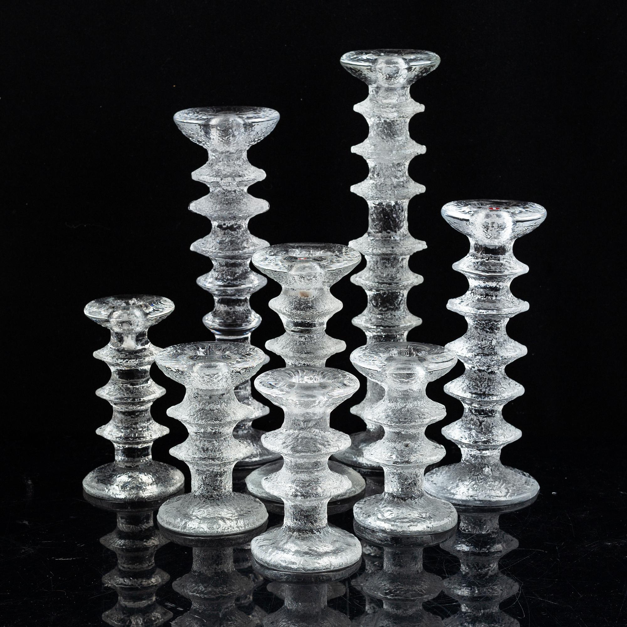 Eight 'Festivo' glass candle holders by Timo Sarpaneva, Iittala, Finland.