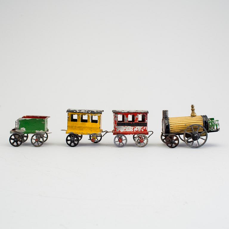 A tinplate train set by E.F. Lefevre, France, ca 1877-1885.