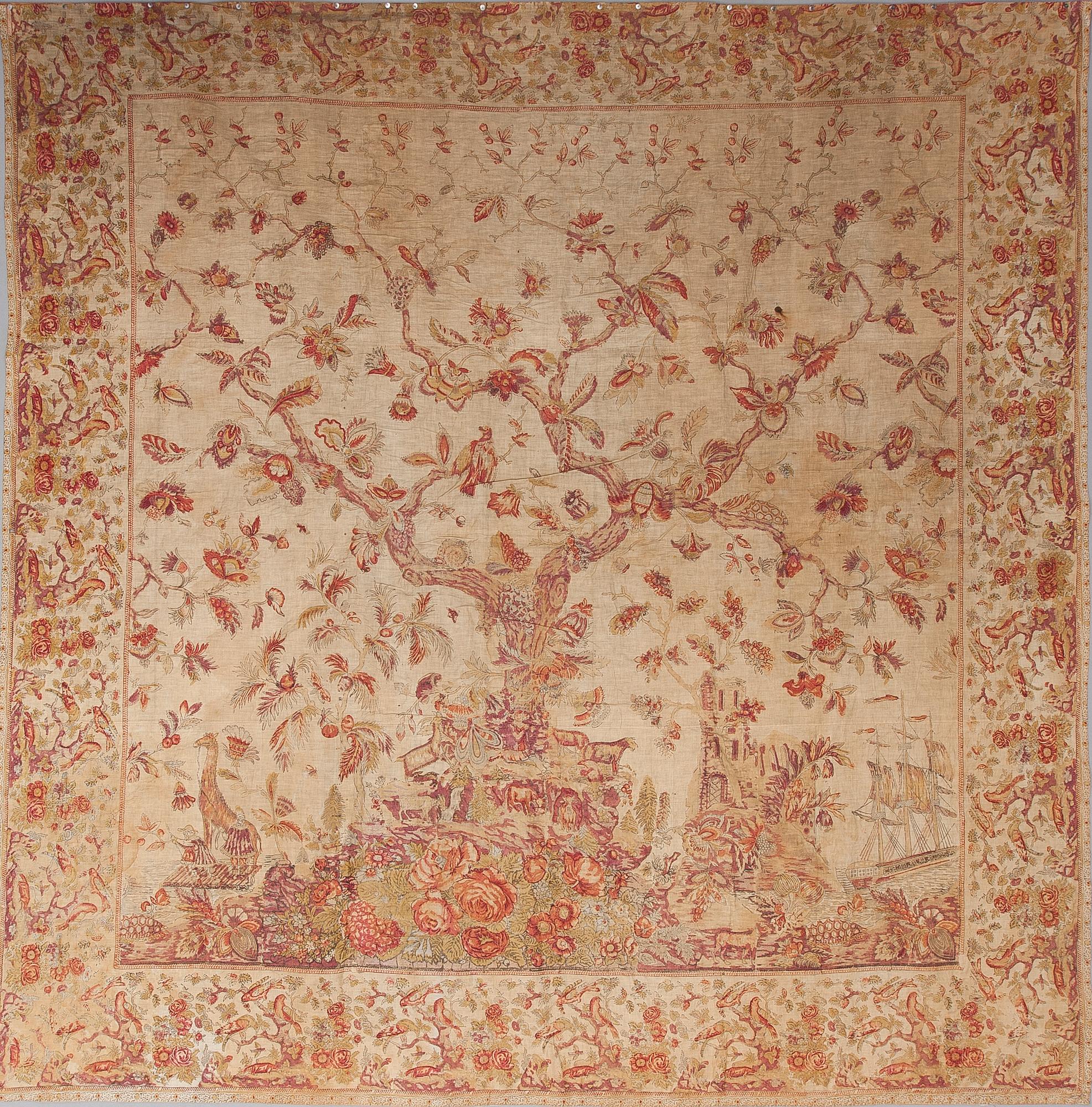 KANGASTAPETTI, painettu ja maalattu, luultavasti 1700-luku, 251x251 cm.