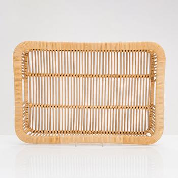 A mid-20th-century rattan serving tray, retailer Artek.