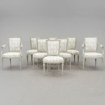 STOLAR, 6 st, samt KARMSTOLAR, 2 st, gustaviansk stil, Sylvén, 1900-talets andra hälft.