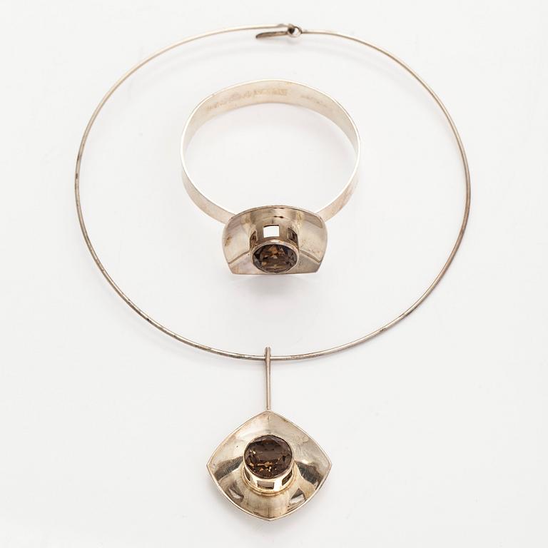 Bracelet and necklace, faceted smoky quartz, silver, Alton, Sweden 1966.