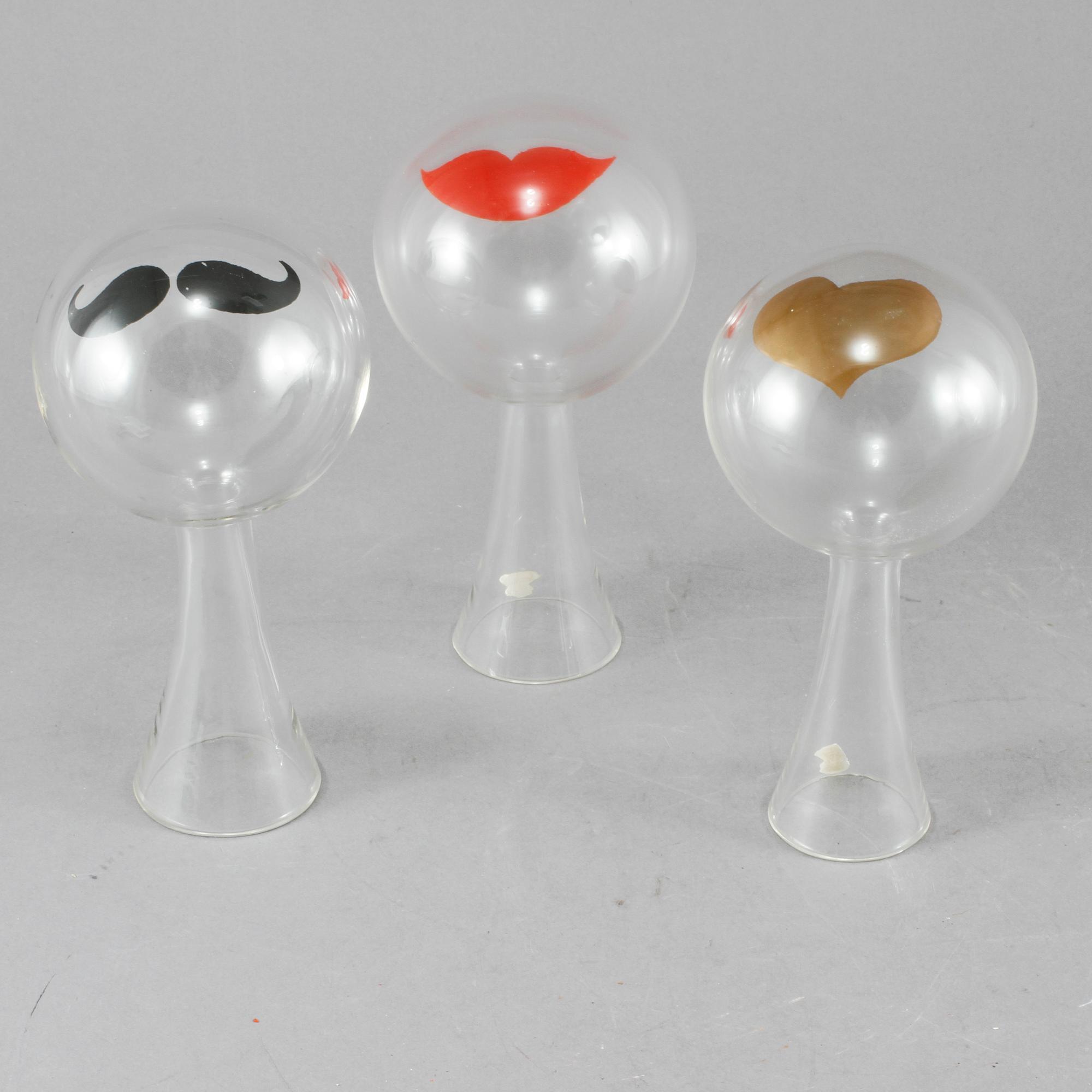 FIGURINER, 3 st, glas, så kallade Klotheppar, Kjell Blomberg, Gullaskruf, 1970-tal.