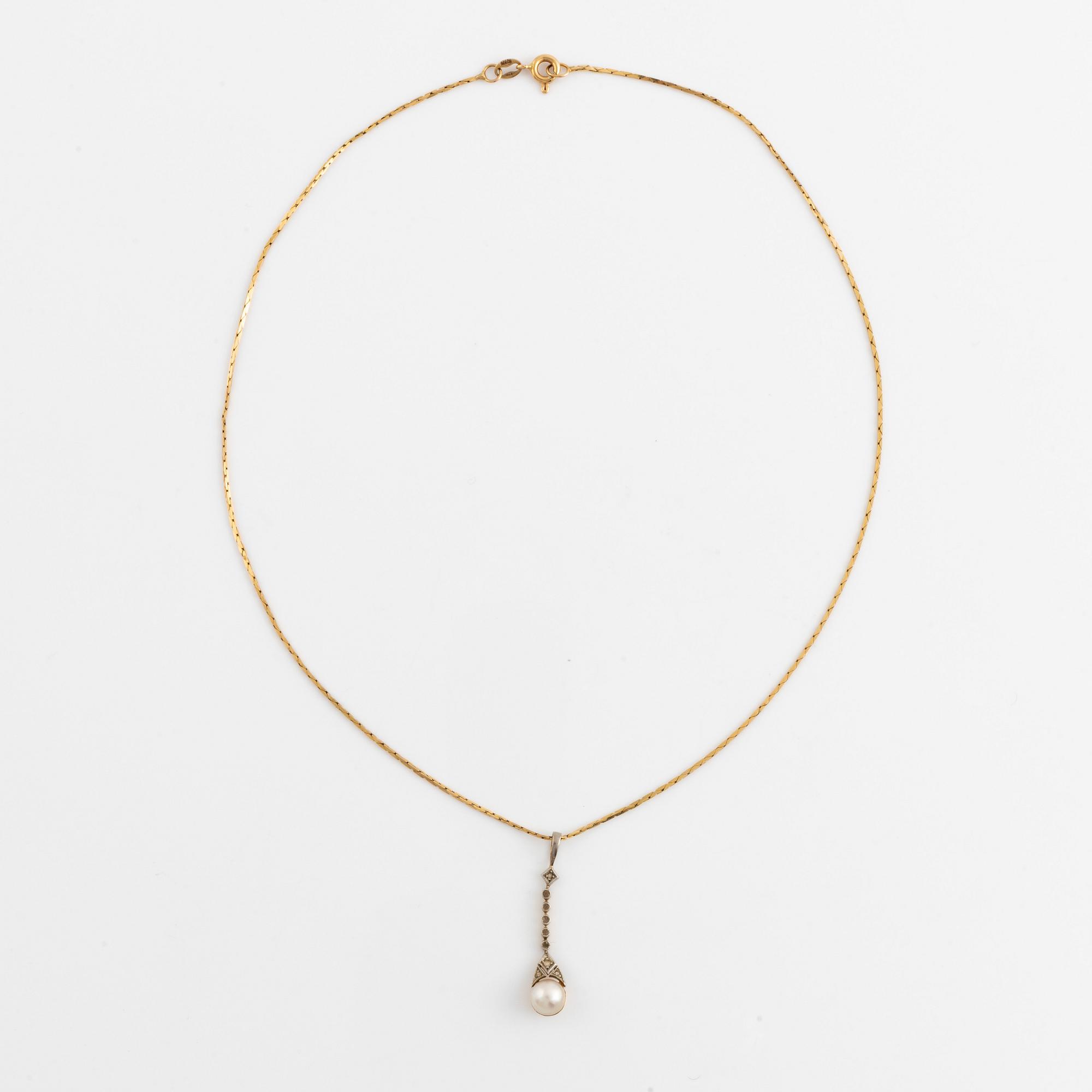 Hängsmycke med rosenslipade diamanter och pärla, med kedja.