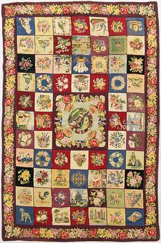 An embroided carpet, 1850-1900. Circa 195 x 130 cm.