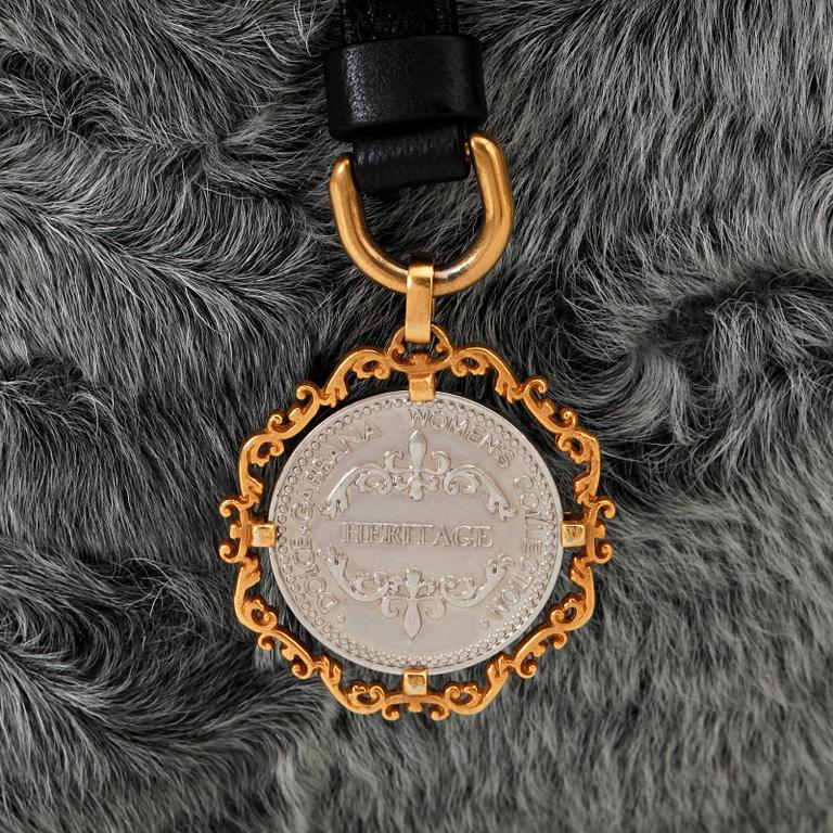 DOLCE & GABBANA, a gray shearling flap bag, "Miss Sicily".
