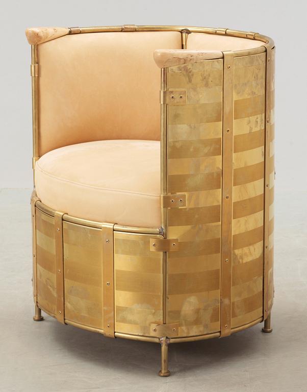 A Mats Theselius 'El Dorado' birch, brass and leather armchair, Källemo, Sweden, limited edition.