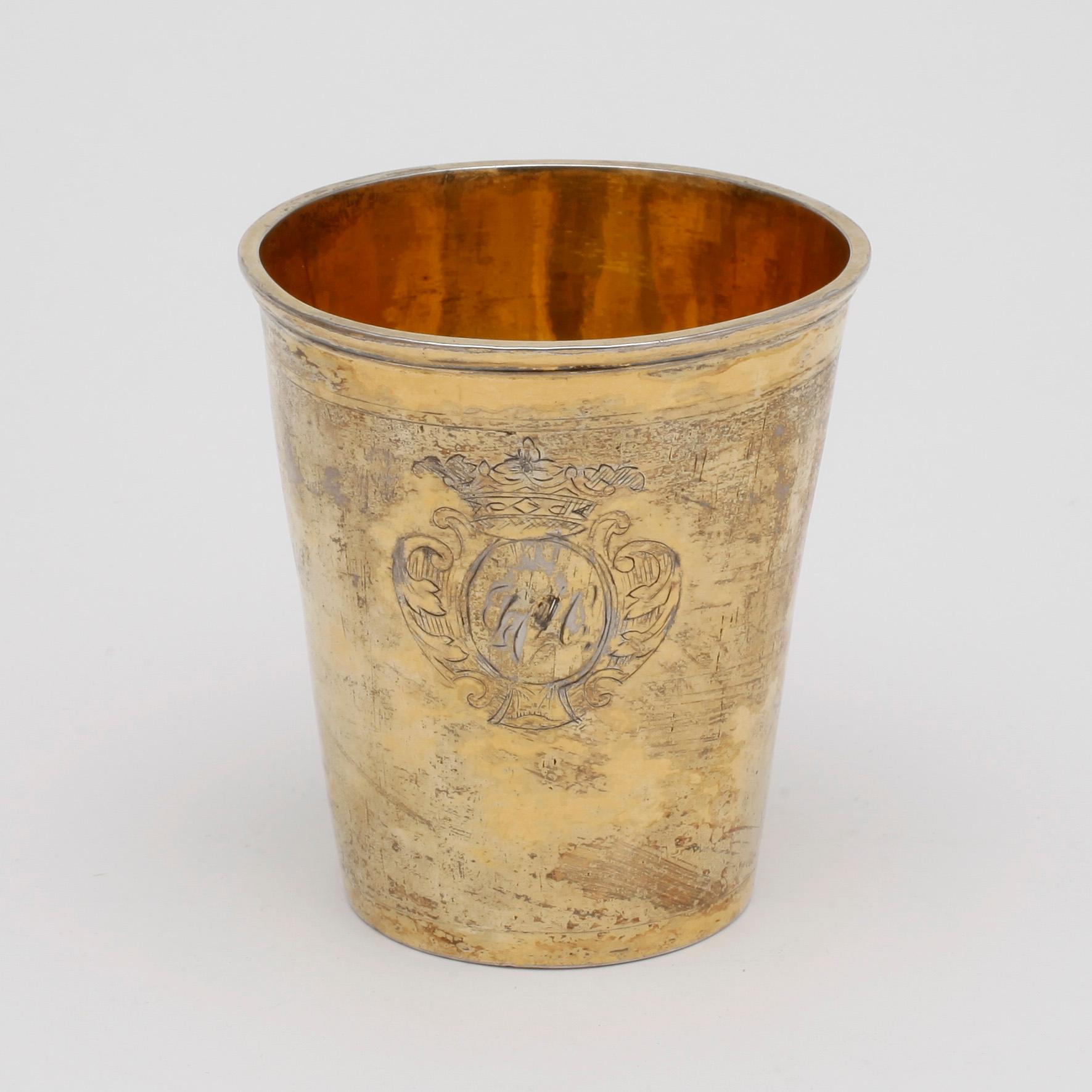 BÄGARE, silver, något otydliga stämplar, sannolikrt Königsberg 1600/1700-tal. Vikt 134 gram.