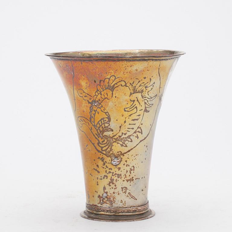 BÄGARE, silver, ej stämplad, sannolikt 1700-tal. Vikt ca 175 gram.