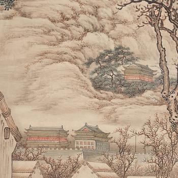 A large Chinese tapestry/painting by an unknown artist, colour and ink on paper, late Qingdynasty / early 20th Century.