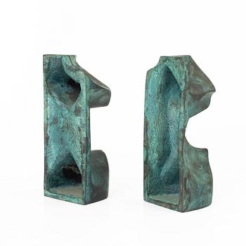 Björn Selder, a pair of green-patinated bronze sculptures/bookends, signed and numbered 4/100.