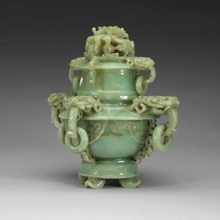 A nephrite censer with cover, China, 20th Century.