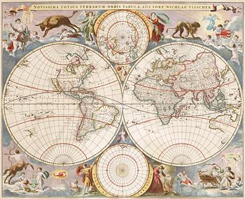 376. Nicolaes Visscher, "Novissima Totius Terrarum Orbis Tabula, Auctore Nicolao Visscher".