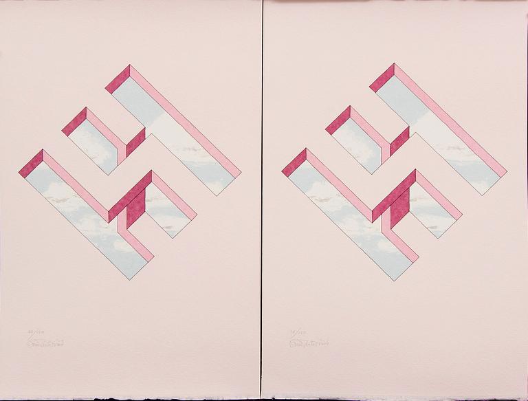 Oscar Reutersvärd, four color lithographs, signed 37/120, 46/120, 47/120 and HC.
