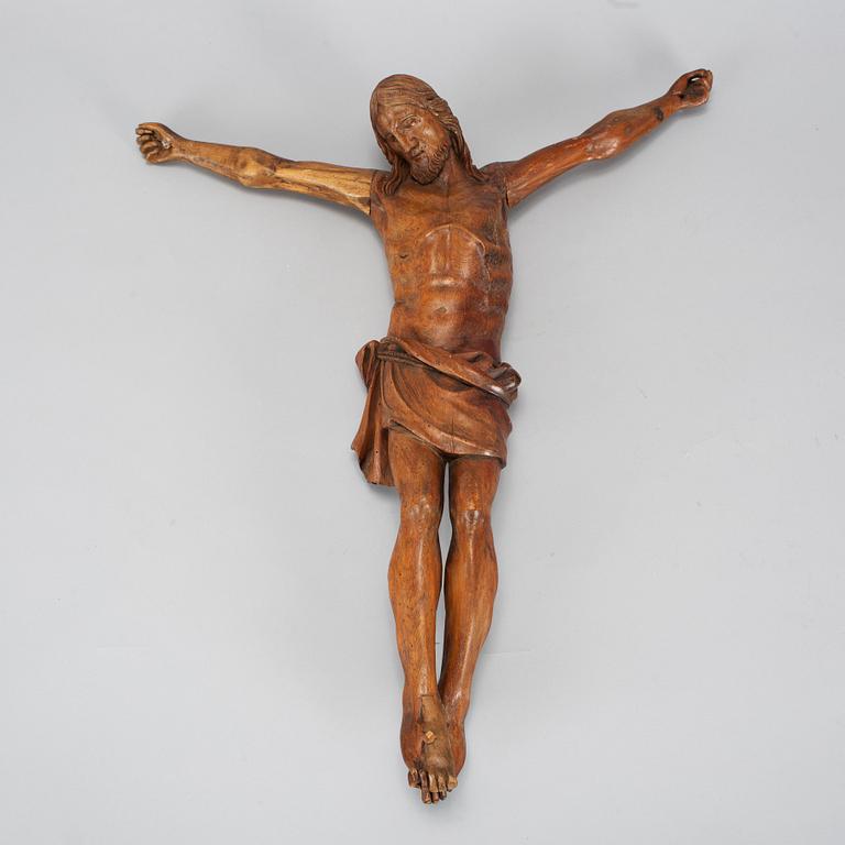 A carved wood crucifix, 18th/19th century.