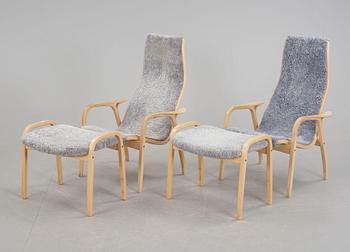 FÅTÖLJER MED FOTPALLAR, ett par. Lamino, Yngve Ekström, Swedese.