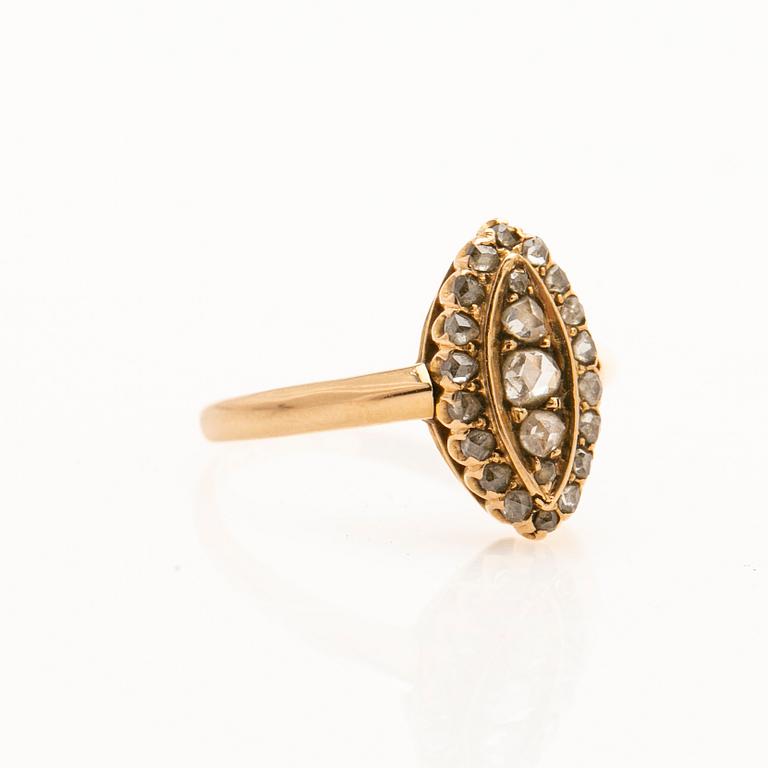 Ring, 18K gold, rose-cut diamonds, K. Anderson, 1896.