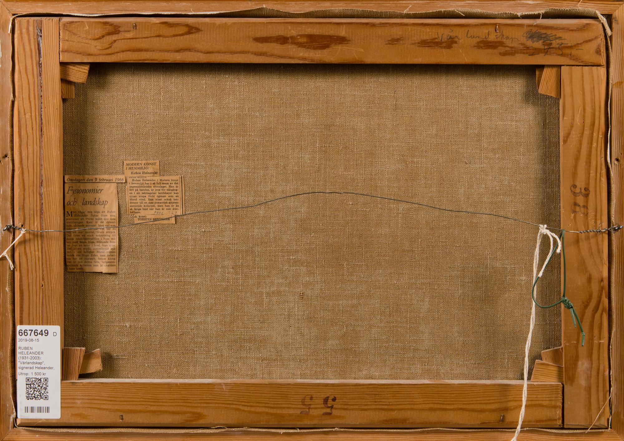 RUBEN HELEANDER, olja på duk, signerad.