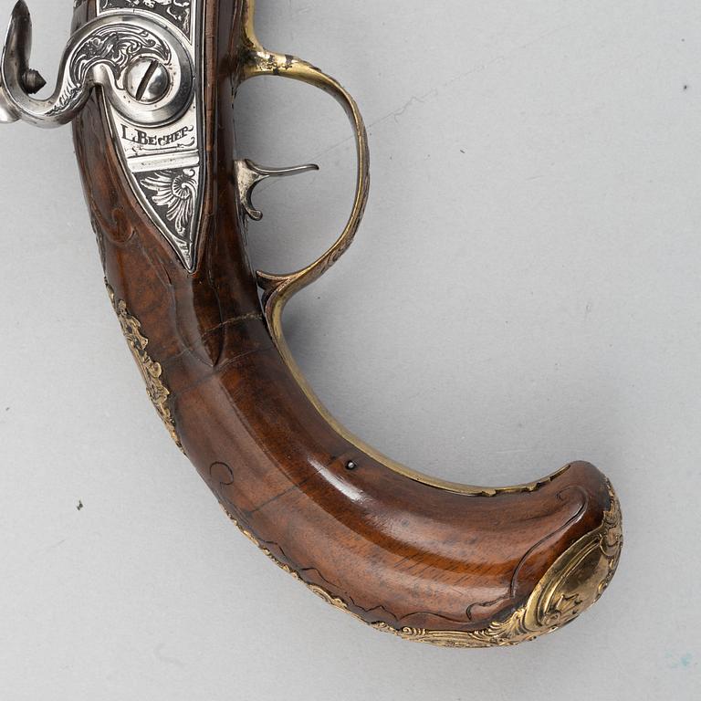 Flintlåspistoler, ett par, Leopold Becher Karlsbad, (1725-50).