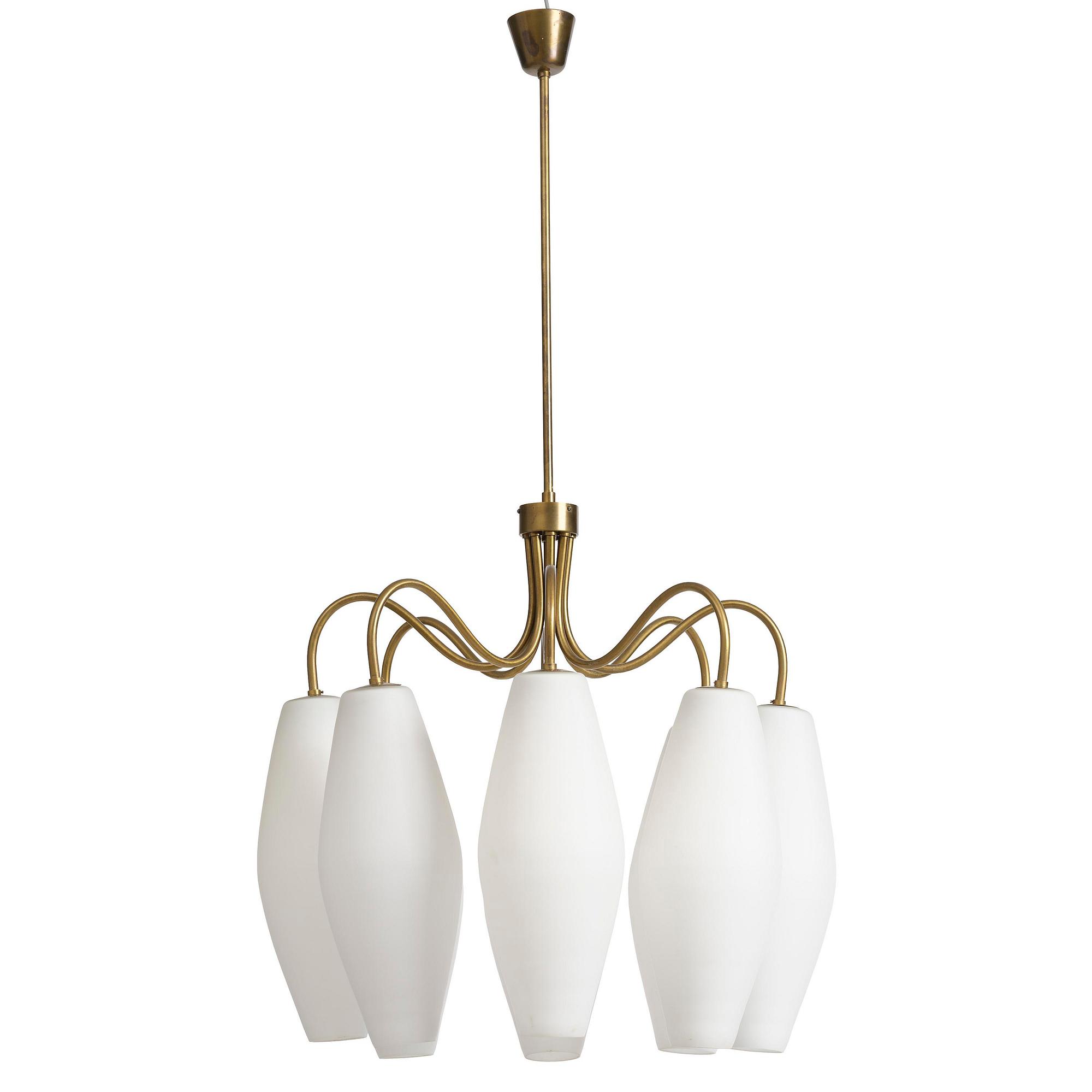 Harald Notini, eller Uno Westerberg, taklampa, Arvid Böhlmarks Lampfabrik, Stockholm, 1950-tal.