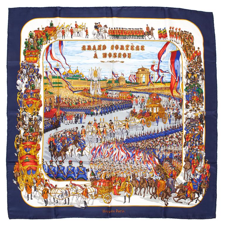 HERMÈS, silk scarf, "Grand Cortege à Moscou".