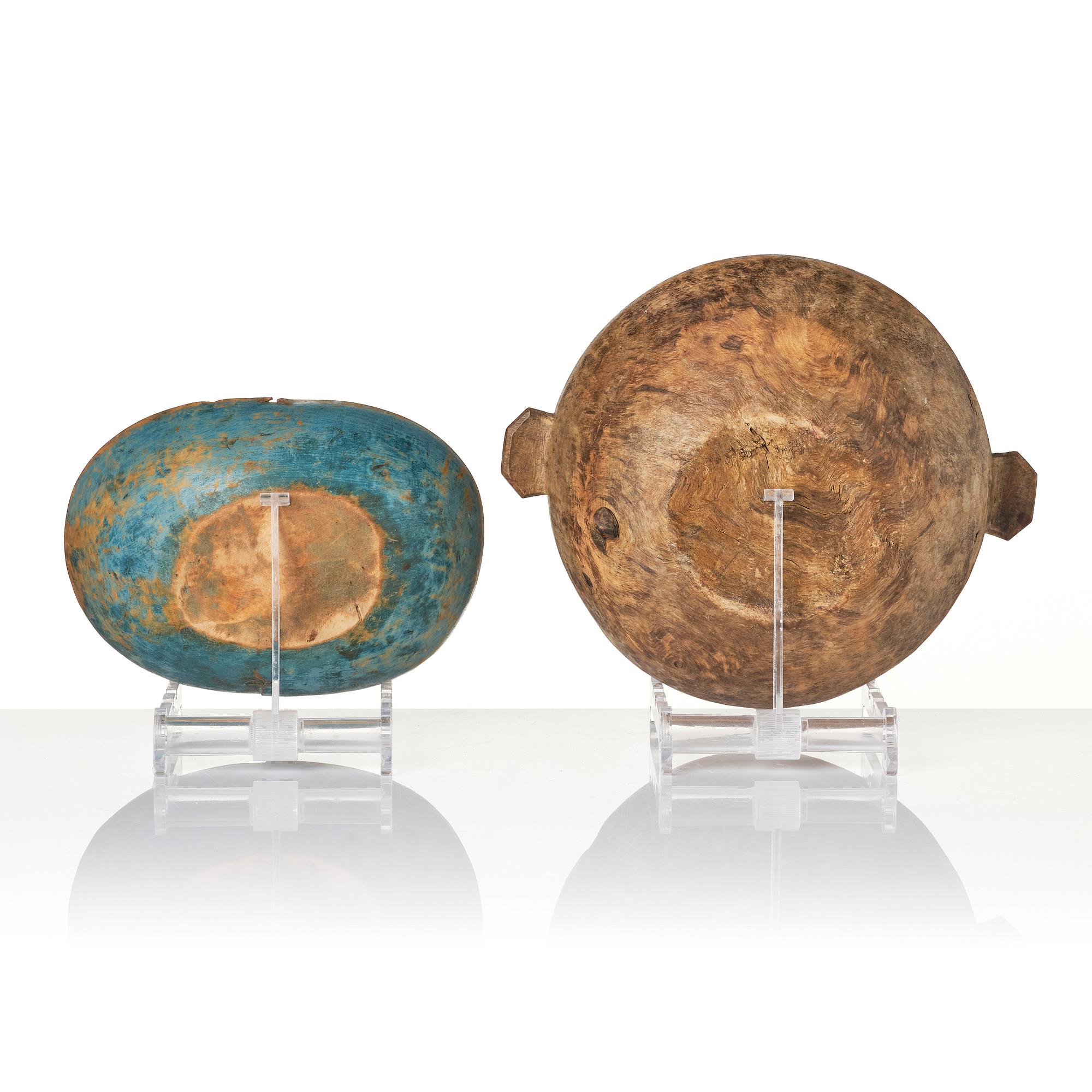 A Swedish folk art 'Ölbolle' drinking vessel and bowl, 18th/19th century.