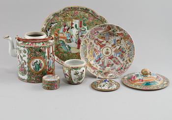 PARTI PORSLIN, 7 delar, Kanton, Kina, 1800-tal.