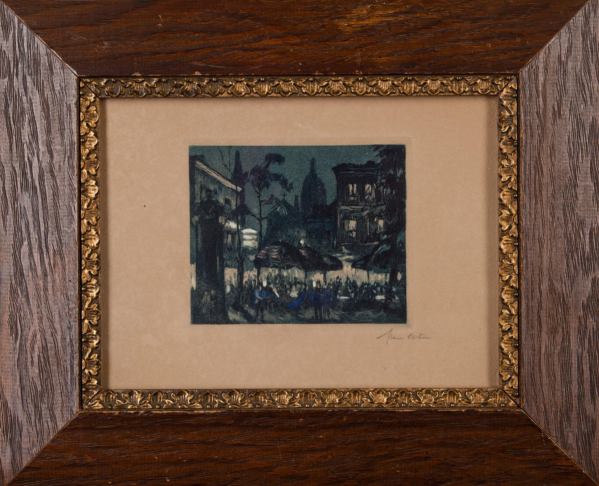 OKÄND KONSTNÄR, handmålad etsning, signerad, tidigt 1900-tal.