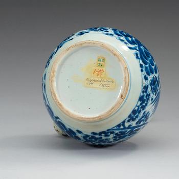 A blue and white kendi, Qing dynasty, 17th Century.