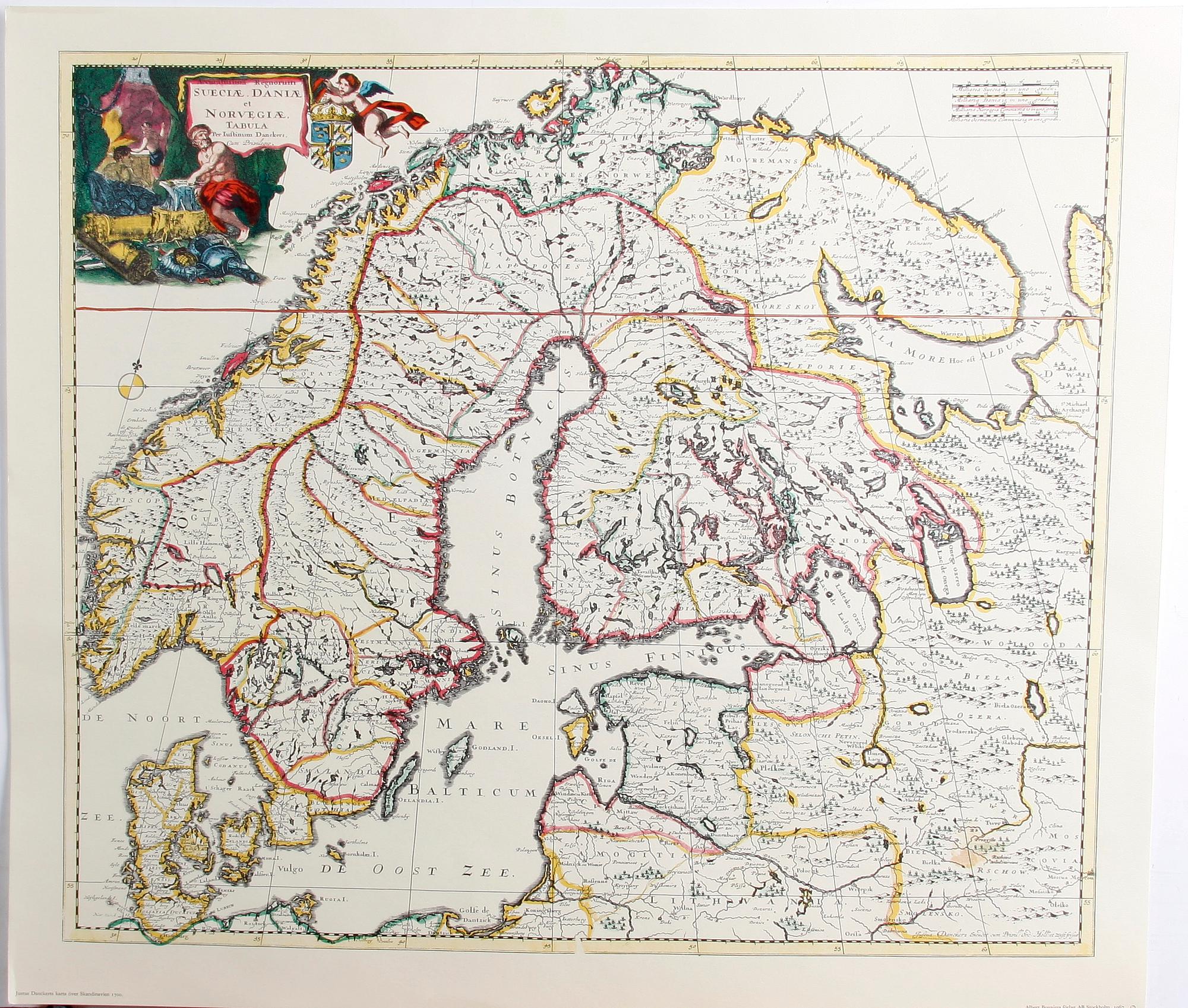 KARTBLAD, 6 st i mapp, "Berömda kartblad ur den svenska historien". Bonniers 1960-tal.