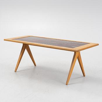 Stig Lindberg & David Rosén, an oak and enamel coffee table from Nordiska Kompaniet and Gustavsberg, 1950's.