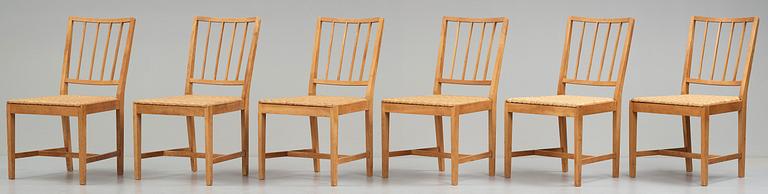 JOSEF FRANK, a set of six elm and rattan dining chairs, model 800.