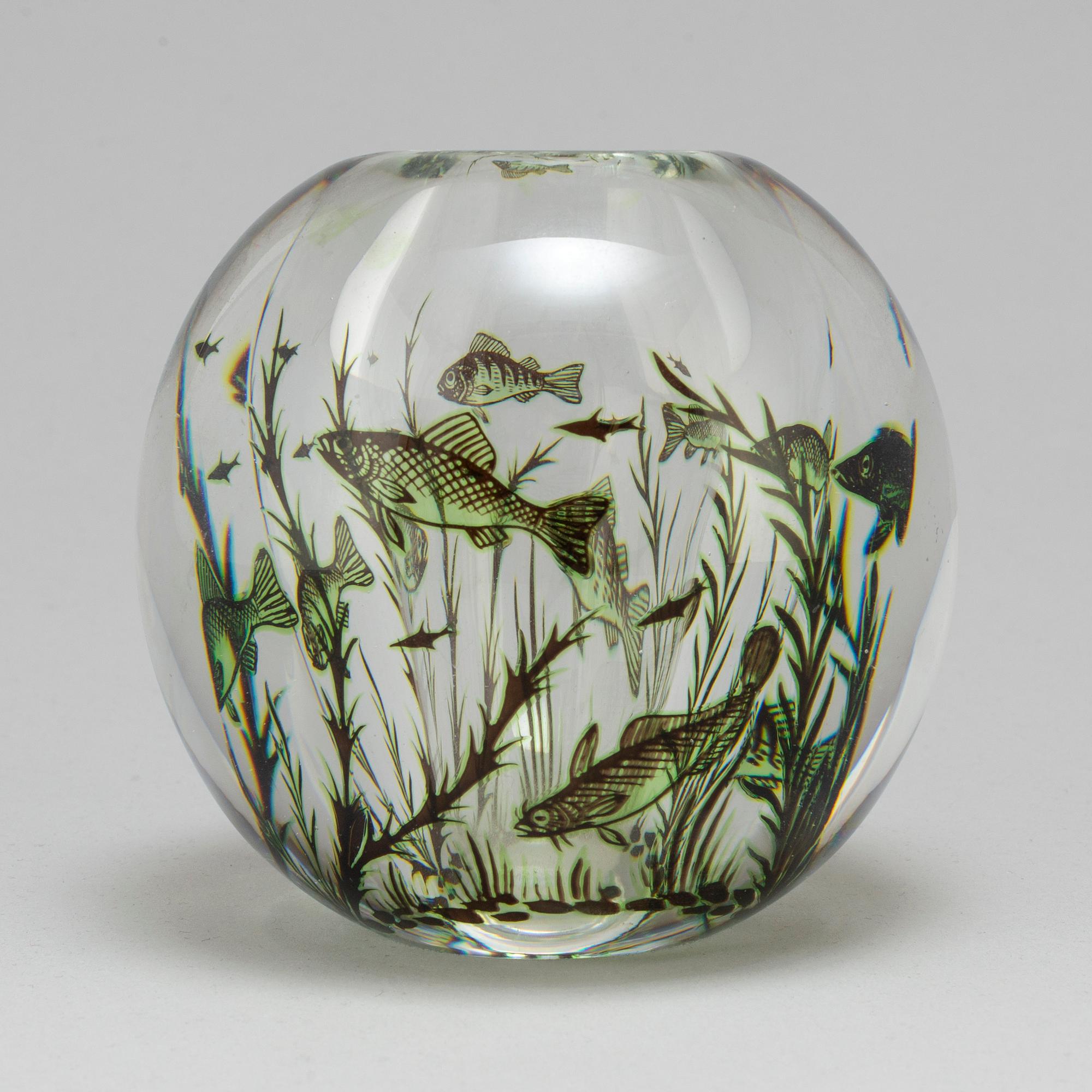 EDWARD HALD, a 'Fiskgraal' glass vase from Orrefors, signed.