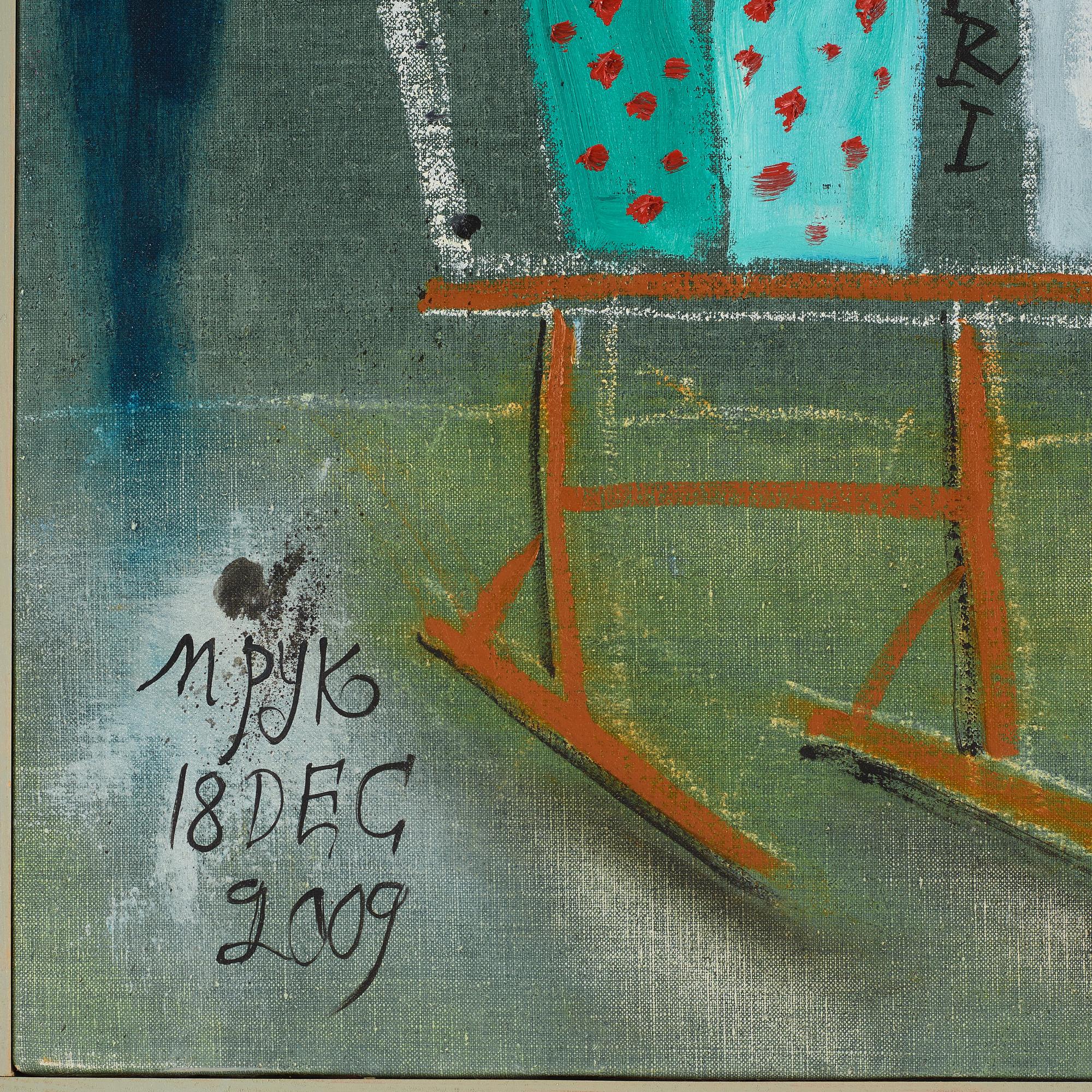 Madeleine Pyk, signed M. Pyk and dated 18 dec 2009, oil on canvas.