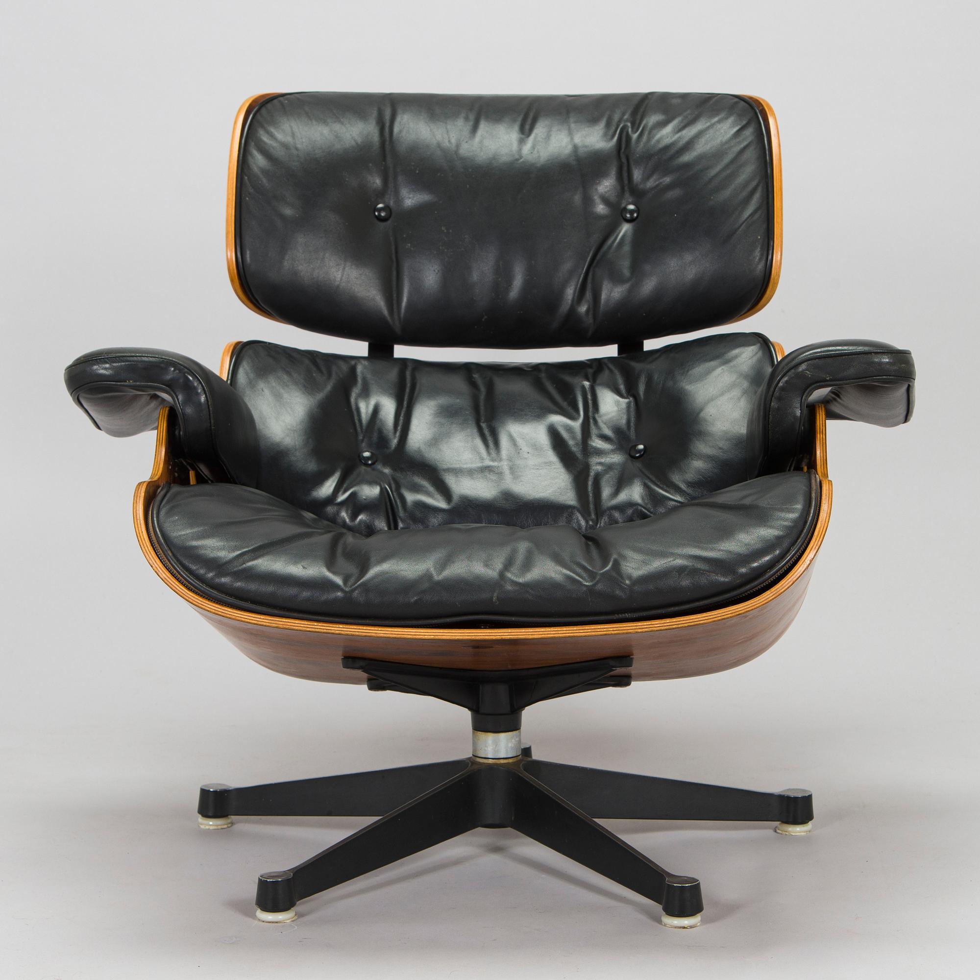 Charles & Ray Eames, 'Lounge chair' and ottoman, licensed by Mobilier International France, 1977.