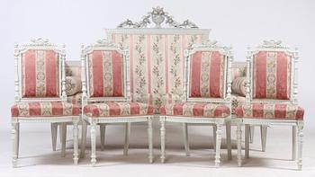 SOFFA samt STOLAR, 4 st, Louis XVI-stil, 1800-tal.