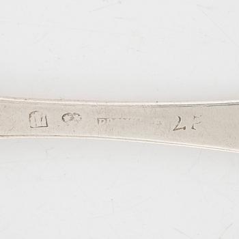 Six Swedish Silver Tablespoons, including with mark of Paul Romare, Helsingborg 1797.