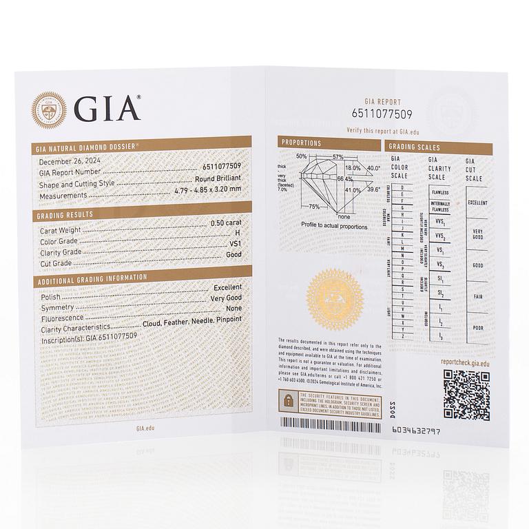 Örhängen, 14K vitguld med briljantslipade diamanter totalt 1.00 ct. Med GIA dossier.