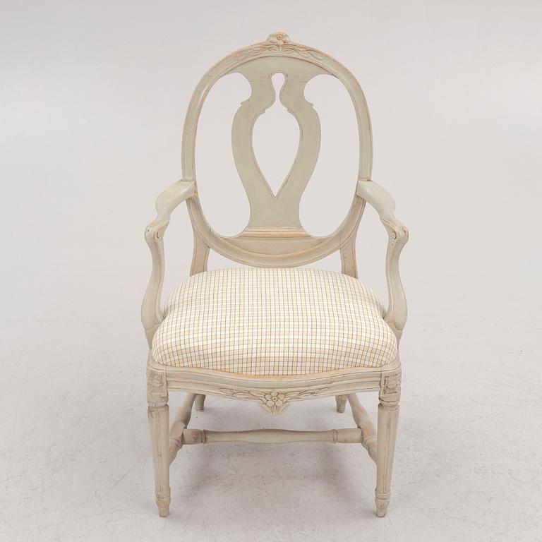 A Gustavian open armchair, Stockholm, late 18th century.